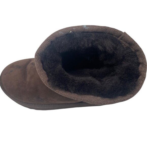 Ugg Girls Brown Suede Mid Calf Boots Size 12 Shearling Lining Outdoor Sole - Picture 5 of 14